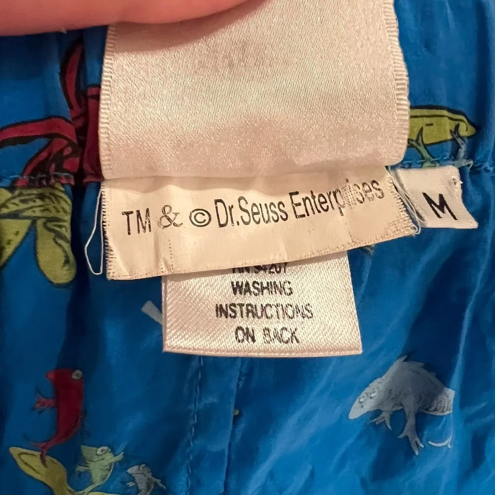 Dr. Seuss‎ Womens Whimsical Silk Pajama Pant Set M Vtg Novelty One Fish Two Fish